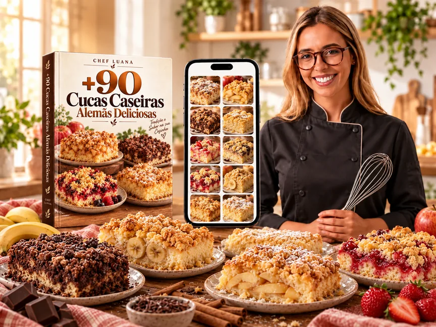 Chef Luana da página de referência com a coleção 90 Cucas Caseiras e cucas artesanais