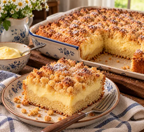 Cuca Alemã de Creme com Farofa Amanteigada