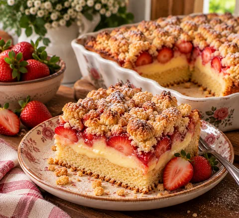Cuca Alemã de Morango com Creme