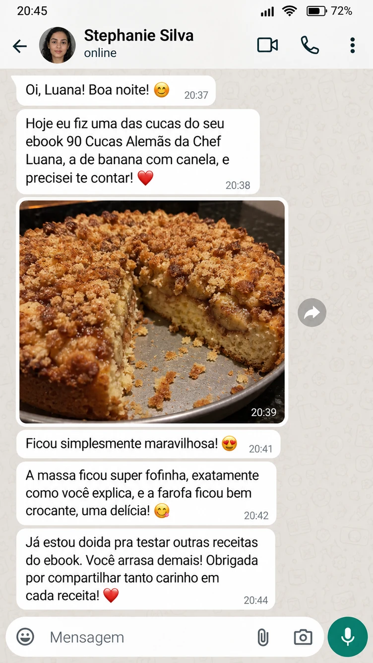 Depoimento de Stephanie Silva sobre as cucas caseiras, enviado em conversa de WhatsApp
