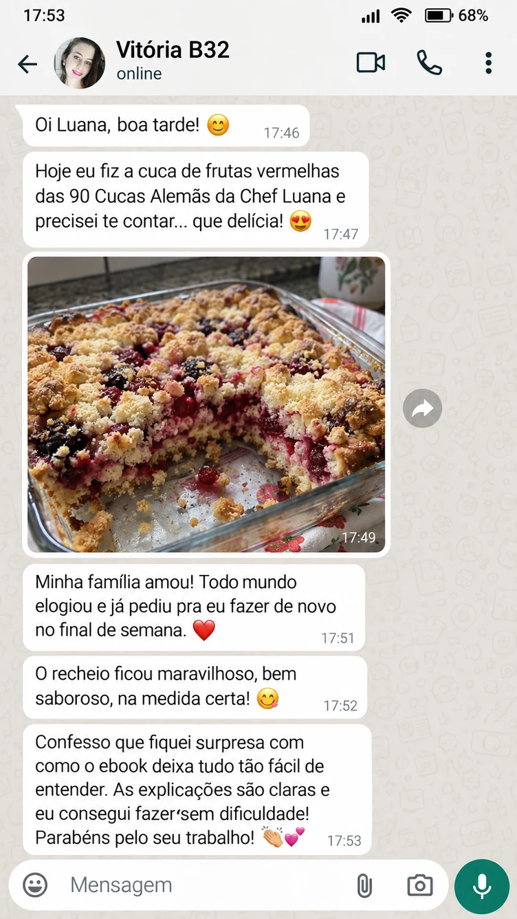 Depoimento de Vitória B32 sobre as cucas caseiras, enviado em conversa de WhatsApp